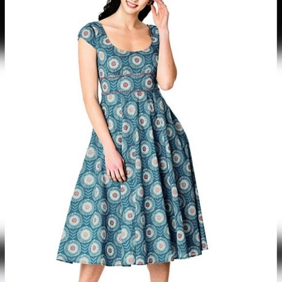 Floral Graphic Print Cotton Banded Waist Dress - Picture 1 of 8